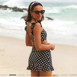 Albion Black Polka Dot One Piece with Ruffle Detail